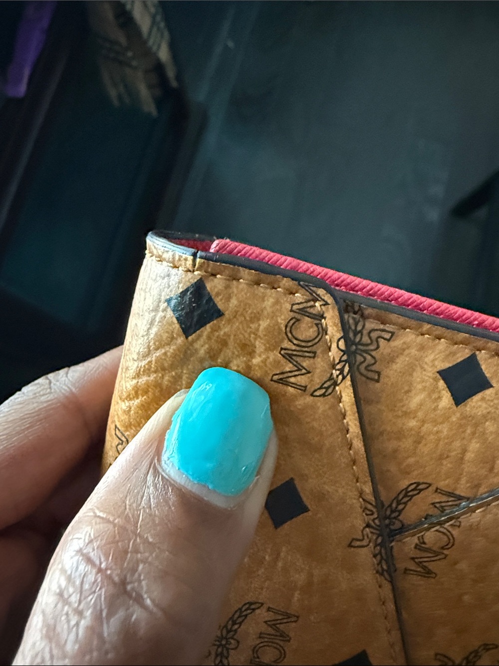 MCM Cognac Logo Envelope Wallet with Gold Snap - Picture 9 of 9